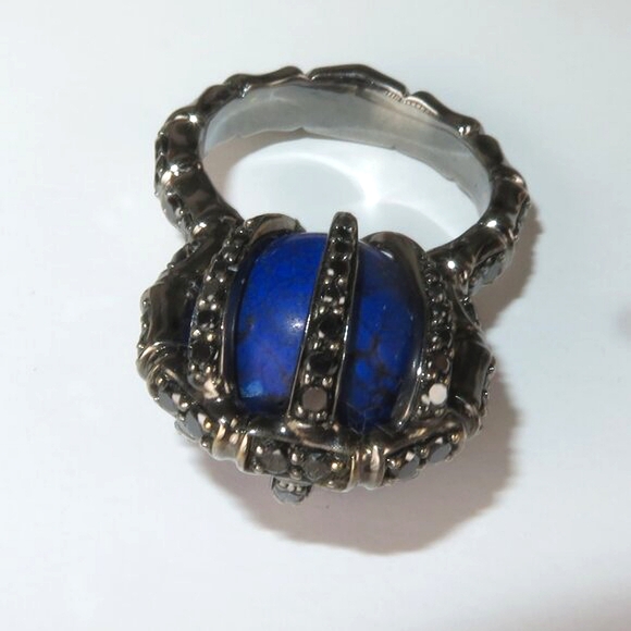 Stephen Webster "Verne" Bone Lapis Black Diamond 18k Gold Ring - Picture 3 of 17